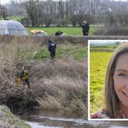 A body has been found in the search for missing mother-of-two Nicola Bulley (inset), more than three weeks after she disappeared. Pictured: Divers working in the river close to where she disappeared.