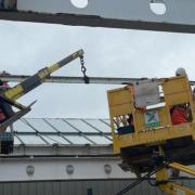 Following reports of the canopy at Whitley Bay Station sustaining damage last week, Tyne and Wear Metro (TWM) have released images on Wednesday showing repairs being carried out on the structure by engineers Credit: TYNE AND WEAR METRO