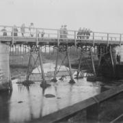 People on the Gaunless Bridge, no doubt admiring its pioneering lenticular construction, before the ironwork was removed in 1901
