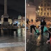 As people departed Trafalgar Square, cans, bottles and other litter was left behind - some fans stayed behind to tidy the entirety of the square. 