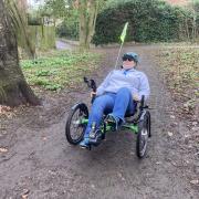 Vanessa Hilton on the way to her allotment, in Darlington, on her new tricycle