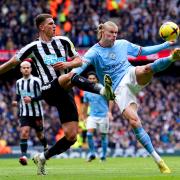 Sven Botman challenges Erling Haaland for possession during Newcastle's defeat at Manchester City last weekend