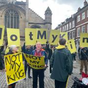 Protesters from the group Republic gather outside York Minster ahead of the King's visit