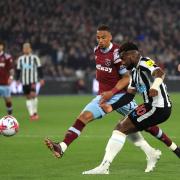 Allan Saint-Maximin fires in a shot during Newcastle's midweek win over West Ham