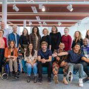 Peter King, navy blue t-shirt, front row, with project partner Chloe Fernandes, to his right with other would be filmmaker finalists                                                              Picture: CREATIVE UK