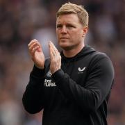 Eddie Howe applauds the travelling fans in the wake of Newcastle United's 3-0 defeat at Aston Villa