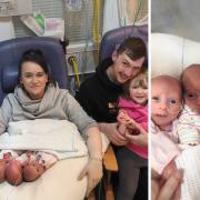 One in 200 million family - Jenni and James Casper and their five daughters including identical newborn triplets