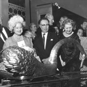 Queen Mother visits Bowes Museum and views its iconic silver swan
