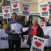 Cllr Rob Yorke with campaigners, calling for the bypass to be extended to West Auckland