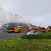 Firefighters tackle a blaze at the Iceland supermarket in Stanley. Photo dated May 28, 2023.