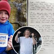11-year-old James Craven, left, from Teesside wrote an emotional letter, right, to Lewis Capaldi, inset, following the star's Glastonbury performance on Saturday,