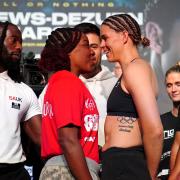 Franchon Crews-Dezurn and Savannah Marshall face off after the weigh-in
