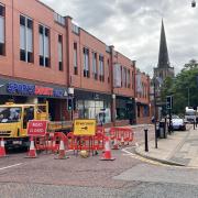 Road cordoned off after the sinkhole in Darlington.
