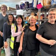Community shop volunteers (front to back) Joan Naylor, Pat Faulks, Linda Tierney, Sharon Bainbridge, and Callum Richardson