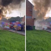 Images of firefighters battling the fire on Thorney Close Road.