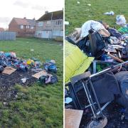 The fly tip on Eggleston Walk, St Helen Auckland, near the address of Heather Campbell who has been fined for failing to assist an investigation.