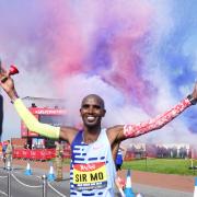 Sir Mo Farah reacts after completing the Great North Run