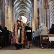 The new Dean of Durham, the Very Rev Dr Philip Plyming, with County Durham's Lord Lieutenant, Sue snowdon, at his Installation service, at Durham  Cathedral, at the weekend