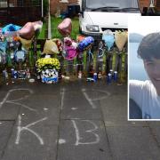 Kelvin Bainbridge, inset, and floral tributes on Central Drive near to where he tragically died.