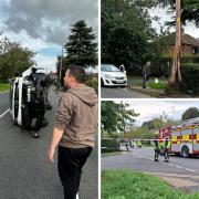 Cleveland Police confirmed arrested a man, 41, on suspicion of driving over the legal alcohol limit after a van overturned on Park Lane in Guisborough Credit: SEB LEA-GRIFFITHS, JESS WILKS