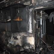 The aftermath of the blaze which tore through the man's kitchen in the middle of the night.