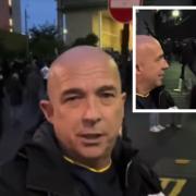 After Newcastle's 1-0 win against Manchester City at St James' Park on Wednesday (September 27) in the Carabao Cup, a man is seen appearing behind a reporter who is trying to get some reaction and report after the Magpies' victory