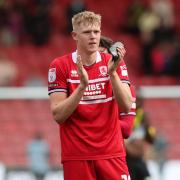 Josh Coburn applauds the Middlesbrough fans after his side's 3-2 win at Watford