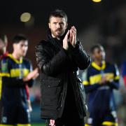 Michael Carrick applauds the Middlesbrough fans after his side's 3-2 win at Exeter
