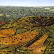 How Eston Nab Bronze Age settlement may have looked in 700BC in a painting by Andrew Hutchinson