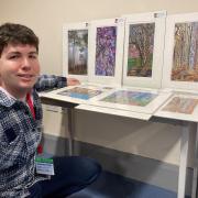 James Owen Thomas with examples of his environmental art, ahead of his workshops at Aycliffe School