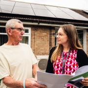 David Cashmore outside his home with Broadacres’ Sustainability Officer Catherine Cannell