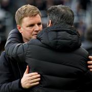 Eddie Howe embraces Marco Silva ahead of yesterday's game between Newcastle United and Fulham