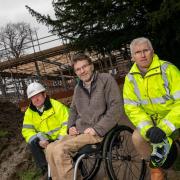 Mike Chapman, Contracts Manager at T Manners Construction, Rev. Nick Barr Hamilton, Neil Turner, Director at Howarth Litchfield reviewing progress on site
