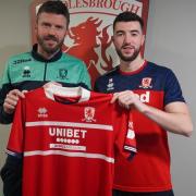 Michael Carrick with Middlesbrough's new signing Finn Azaz