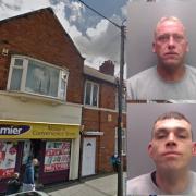 Christopher Nixon, inset, top right, and Craig Dixon, jailed for sentences totsling 13 years for the attempted robbery of the owner of Moscis store in Horden