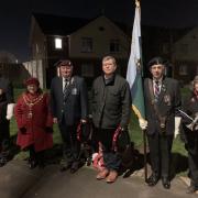 Cllr Jan Cossins, Darlington mayor, and Peter Gibson MP along with members of the Royal British Legion at the McMullen memorial on Saturday evening