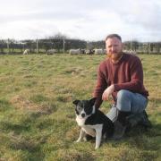 Dave Wilde with his border collie, Joe, at New Warlands Farm, in County Durham