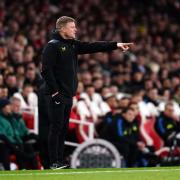 Eddie Howe watches on from the sidelines during Newcastle United's weekend defeat at Arsenal