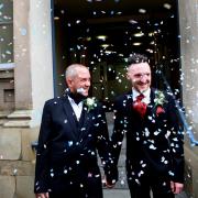 Ian Bell, left, and Ian Johnstone after the ceremony at Darlington register office