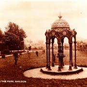A 1920s postcard showing the drinking fountain in its original glory