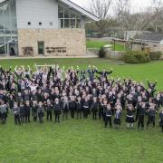 Cambrai Primary staff and pupils celebrate their Outstanding achievement