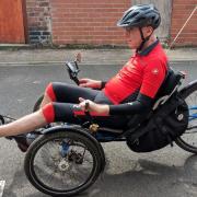 Alistair on his recumbent tricycle.
