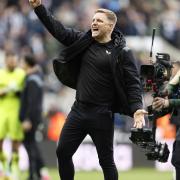Eddie Howe celebrates after Newcastle's win over West Ham