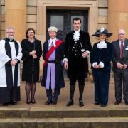 County Durham's new High Sheriff,  Harry Swan,  centre right, with Judge Christopher Prince and other figures after today's swearing-in ceremony at Durham Crown Court