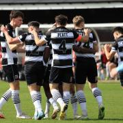 Darlington celebrate one of their goals today against Southport