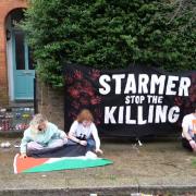 Screenshot of a video posted to X, formerly Twitter, by Youth Demand of a protest outside Sir Keir Starmer's London home on Tuesday (April 9).