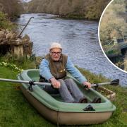 Eddie Peat has resorted to rowing over the Tees due to long-running repair works on the Whorlton Suspension Bridge (inset)