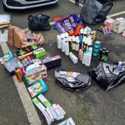 The haul of suspected stolen goods found in a car on Thursday (April 11).