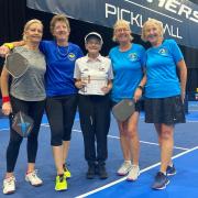 Richmond and Wellfield Pickleball Club at the championships in Telford. The team, from left, Lynne Lawrence, Joanne Davison, the match umpire, Julie Vickerman and Pip Kirkpatrick, after winning a match 11-2