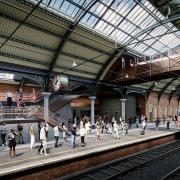 CGI image showing how platform 1 will look with new stairs and footbridge at Darlington Railway Station as the £140m upgrade continues